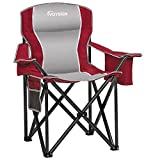 VOYSIGN Padded Camping Chairs for Adults, Oversized Folding Outdoor Chairs Red Color, Weight Capacity 475lbs, with Cooler Bag, Cup Holder, Storage Pocket, Carry Bag