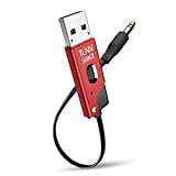 TUNAI Firefly Chat LDAC Bluetooth Adapter - Hifi Wireless Bluetooth 5.0 Receiver with USB DAC 3.5mm AUX for Car/ Home Stereo Music Streaming & Hands-Free Calls - Auto On, No charging needed (Red)