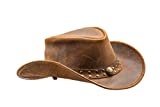 HADZAM Shapeable Outback hat Western Style Leather Cowboy hat for Men and Women Vintage Old Style | See Picture 2(Size Chart) | Red