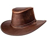 American Hat Makers Midnight Rider Bravo Outback Leather Hat for Men and Women  Chestnut, Large
