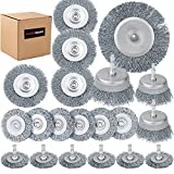 Wire Brush Wheel Cup Brush Set 20 Pack,Wire Brush for Drill 1/4 Inch Hex Shank 0.012 Inch Coarse Carbon Steel Crimped Wire Wheel for Cleaning Rust, Stripping and Abrasive, for Drill Attachment (Grey)