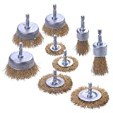 WENORA 9 Pack Drill Wire Brush End Brush Set, Wire Brush for Drill 1/4 Inch Hex Shank- Coarse Brass Coated Crimped Wire Wheel for Used to Clean Rust, Flakes and Abrasives Drill Attachment