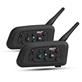 EJEAS V6 Pro Motorcycle Helmet Bluetooth Intercom Headset 1200M 2 People Full Duplex Wireless Motorbike Interphone Connect Up to 6 Riders for Motorcycling Skiing and Climbing (2 Pack)