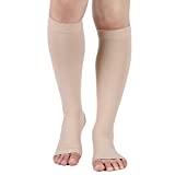 Compression Socks, 20-30 mmHg Graduated Knee-Hi Compression Stockings for Unisex, Open Toe, Opaque, Support Hose for DVT, Pregnancy, Varicose Veins, Relief Shin Splints, Edema, Beige Small