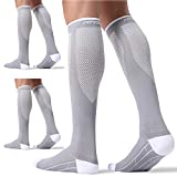 FITRELL 3 Pairs Compression Socks for Women and Men 20-30mmHg- Circulation and Muscle Support Socks for Travel, Running, Nurse, Medical GREY L/XL