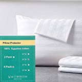 Pillow Protector Queen Size 100% Egyptian Cotton Pillow Covers, 400 Thread Count Sateen Weave Pillow Cases with Zipper Hidden, Breathable Non Noisy Easy Care, Set of 4