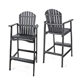 Christopher Knight Home Malibu Outdoor Acacia Wood Adirondack Barstools, 2-Pcs Set, Dark Grey