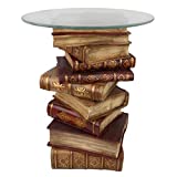 Design Toscano Power Vintage Decor Stacked Books End Table with Glass Top, 21 Inch, Full Color