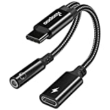 USB C to 3.5 Headphone Jack Adapter-USB C PD 3.0 Quick Charging Port 60W Fast Charge Cable (Black)