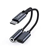 USB Type C to 3.5mm Headphone and Charger Adapter,Xumee 2-in-1 USB C to Aux Audio Jack Hi-Res DAC and Fast Charging Dongle Cable Compatible with Pixel 4 3 XL, Galaxy S22 S21 S20 S20+ Note 20 (Grey)