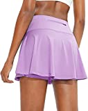 SANTINY Pleated Tennis Skirt for Women with 4 Pockets Women's High Waisted Athletic Golf Skorts Skirts for Running Casual(Light Purple_S)