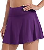 Willit Women's Tennis Skirt High Waisted Golf Athletic Running Skorts Sports Pleated Skirts with Ball Pockets UV Protection Purple S