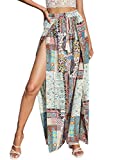 SweatyRocks Women's Boho Split High Waist Drawstring Wide Loose Leg Pants Tribal M