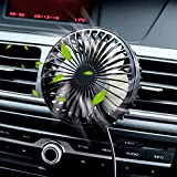 Zuvas Car Fan USB Fan with Night Light, 360 Rotation Clip Fan for Vehicle Air Circulation, 3 Wind Speed Air Conditioner Cooling Fan for Car Truck SUV RV Outdoor, Black