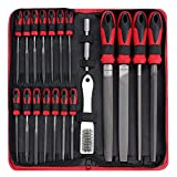 57Pcs Metal & Wood File Rasp Set,Grade T12 Forged Alloy Steel, Half-Round/Round/Triangle/Flat 4pcs Large File Tools, 14pcs Needle Files and a Pair of Electric Files, a Brush and 36pcs Emery Papers