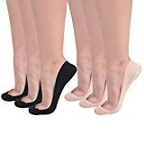 Flammi Women's TRULY No Show Socks for Flats Non Slip Cotton Ultra Low Cut Liner Socks (Shoe Size 5-7.5 US, 6 Pairs- Beige, Black)