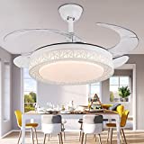 Panghuhu88 42"Invisible Ceiling Fan Chandelier with Light,Modern Crystal Ceiling Fan Light Remote Control 4 Retractable ABS Blades for Bedroom Living Dining Room Decoration