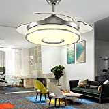 Southerns Lighting Invisible Ceiling Fan with Light Reversible Blades Modern Folding Fan Chandelier Remote Control Lights for Bedroom 42" Indoor LED Ceiling Light with Retractable Fan (Chrome-01)