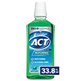 ACT Restoring Zero Alcohol Fluoride Mouthwash, Strengthens Tooth Enamel, Mint Burst, Green, 33.8 Fl Oz