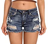 Foucome Women's Summer Stretchy Denim Shorts Mid Waisted Ripped Denim Jean Shorts (Mid Blue, M)
