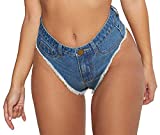 Oflive Women's Sexy High Waisted Stretch Mini Denim Shorts Hot Pants Clubwear, Dark Blue, Medium