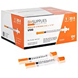 BH Supplies Insulin Syringes U-100 30G 1ml/cc 5/16" (8mm) Pack of 100 Pcs