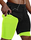 JWJ Mens 2 in 1 Running Shorts Quick Dry Gym Athletic Workout Clothes with Side Pockets,Green Medium