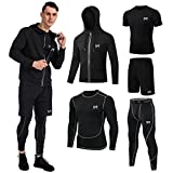 MEETYOO 5Pcs Men's Compression Pants Long Sleeve Shirt Athletic shorts Running Jacket Short Sleeve t-shirts Sets (Black, X-Large)