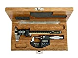Mitutoyo 64PKA076B Digimatic Tool Kit, Non-Output, Includes Caliper, 500-196-30 (0-6/0-150mm.0005 / 0.01mm), Micrometer, 293-340-30 (0-1/0-25mm.00005/0.001mm), and a Mahogany case.