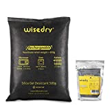 wisedry 2 x 500 Gram [2.2 lbs] Rechargeable Silica Gel Car Dehumidifier, Microwave Fast Reactivated Desiccant Packets Large for Safes Closet Basement Garage Storage Moisture Absorber Bag Reusable