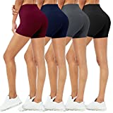 4 Pack Biker Shorts for Women  5" High Waisted Stretch Spandex Workout Shorts for Summer Yoga Running Athletic