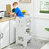 ADORNEVE Kitchen Stool for Kids Height Adjustable Toddler Kitchen Stool,Kitchen Step for Toddler,White