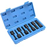 HELAKLS 8-Piece 1/2 Inch Drive Impact Torx Star Socket Bits Set T30 T40 T45 T50 T55 T60 T70 T80 Cr-Mo One-Piece Construction 3-Inch Extra Long Air Impact Triple Square Wrench