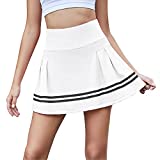 Loovoo Pleated Tennis Skirt for Women with Pockets Women's High Waisted Athletic Golf Skorts Skirts for Workout Running White