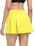 Short Tennis Skirt for Women with Pockets & Shorts Athletic Golf Skorts Skirts Running Workout Sport (Yellow,L)