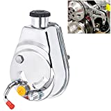 PTNHZ Saginaw Power Steering Pump P Series 5/8" Keyway Pulley Shaft Chrome Street/Hot Rod Reservoir Gearbox Relacement For 66-74 GM Chevy Chevrolet
