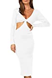 CHYRII Sexy Cut Out Bodycon Knotted Open Back Party Club Midi Dresses for Women White XL