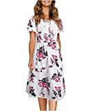 Newshows Women's Summer Button Down Puff Short Sleeve Midi Casual Skater Dress with Pockets(Floral 02,Large)