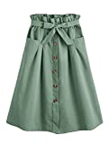 SweatyRocks Women's Casual High Waist Pleated A-Line Midi Skirt with Pocket Dusty Green L