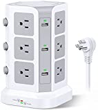 Power Strip Tower by KOOSLA, [15A 1500J] Surge Protector - 12 AC Multiple Outlets & 6 USB Ports, Flat Plug 14 AWG Heavy-Duty Extension Cord 6.5ft, Home Office Supplies, Dorm Room Essentials White