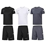 BUYJYA Men's Active Athletic Shorts Shirt Set 3 Pack for Workouts Basketball Football Exercise Training Running (3PACK(Black/White/Grey), M)