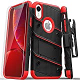 ZIZO Bolt Series for iPhone XR Case with Screen Protector Kickstand Holster Lanyard - Black & Red