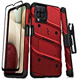 ZIZO Bolt Series for Galaxy A12 Case with Screen Protector Kickstand Holster Lanyard - Red & Black