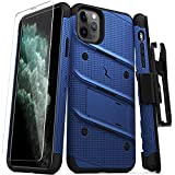 ZIZO Bolt Series iPhone 11 Pro Max Case - Heavy-Duty Military-Grade Drop Protection w/Kickstand Included Belt Clip Holster Tempered Glass Lanyard - Blue