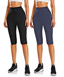 MOREFEEL Women's Knee Length Leggings-High Waist Capri Pants for Women Yoga Workout Biker Shorts Casual Summer(Large-X-Large, 2-BlackNavy Blue)