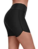 Yilisha Womens Tummy Control Swim Shorts Black Plus Size High Waisted Bikini Bottoms Boy Shorts Swimming Shorts (Black1, Large)