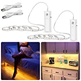 WOBANE Rechargeable Motion Sensor Strip Light, LED Counter Lights, Upgraded Battery Operated LED Strip Light for Wardrobe,Stair,Pantry,Under Cabinet,Cupboard,Bed,Locker,2700K Warmwhite,6.56ft,2 Pack