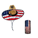 S A Company Straw Hat - American Flag Under Brim Straw Hat for Men and Women - UPF 50+ Sun Hat and American Flag Neck Gaiter