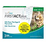 TevraPet FirstAct Plus Flea and Tick Topical for Cats over 1.5lbs, 3 Dose Flea and Tick Prevention. Waterproof Flea and Tick Control for 3 Months