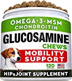 Glucosamine Treats for Dogs - Joint Supplement w/ Omega-3 Fish Oil - Chondroitin, MSM - Advanced Mobility Chews - Joint Pain Relief - Hip & Joint Care - Chicken Flavor - 120 Ct - Made in USA